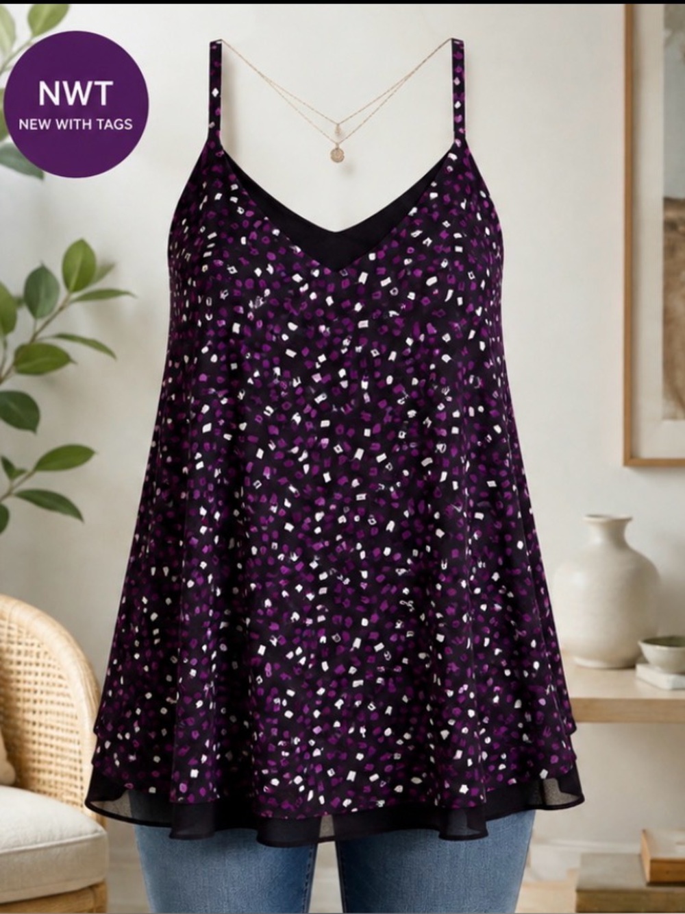 NWT Torrid Sophie Swing Cami Tank Top Confetti Print Size 00 (M/L)